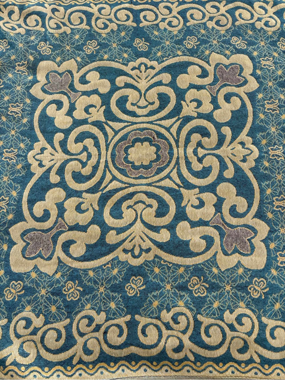 Pashmina Teal Gold Floral Butterfly Jacquard Fringe Scarf 68X27 - Picture 7 of 10